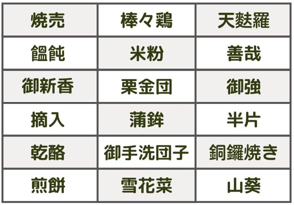 食べ物の難読漢字一覧