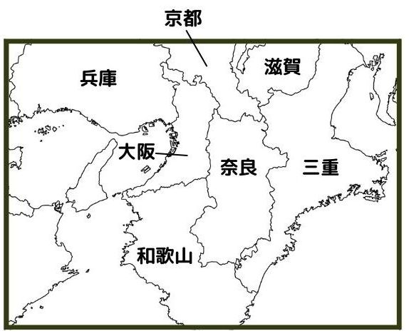 近畿地方の日本地図（現在）